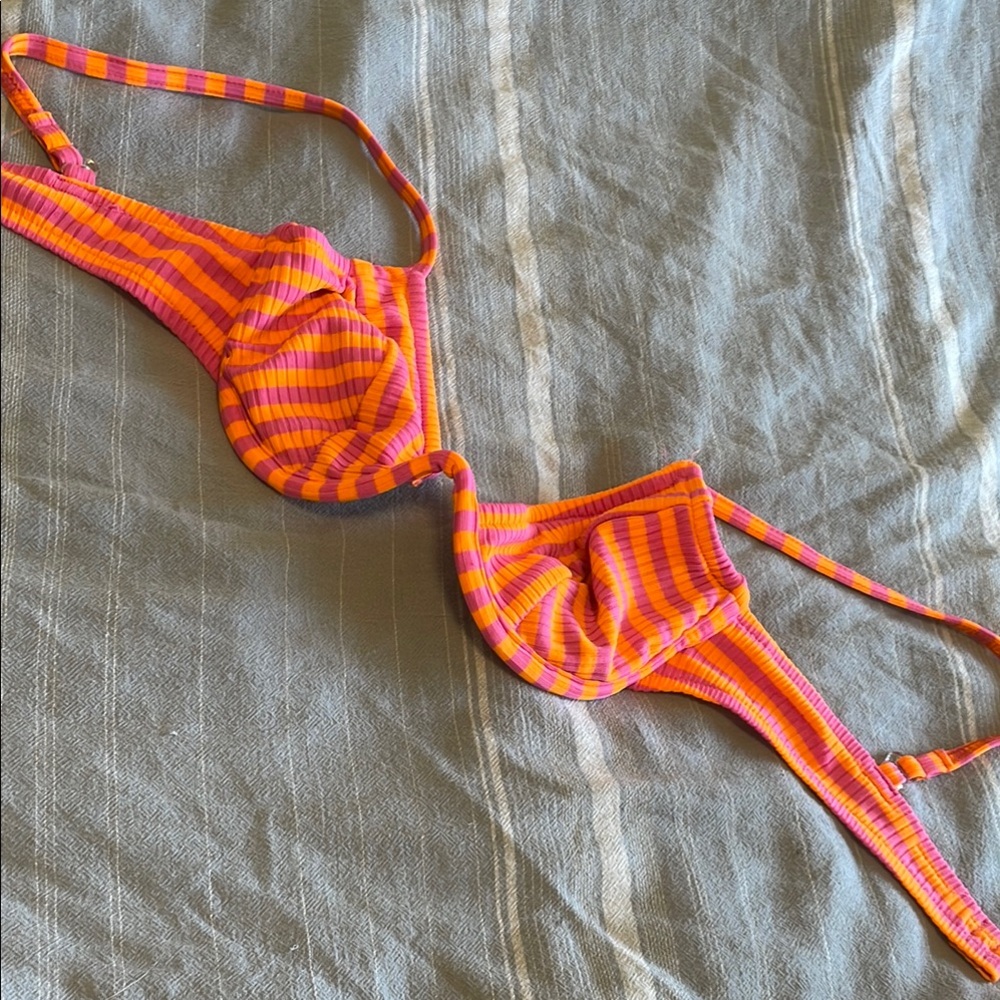 Striped Orange and Pink Bikini top XS